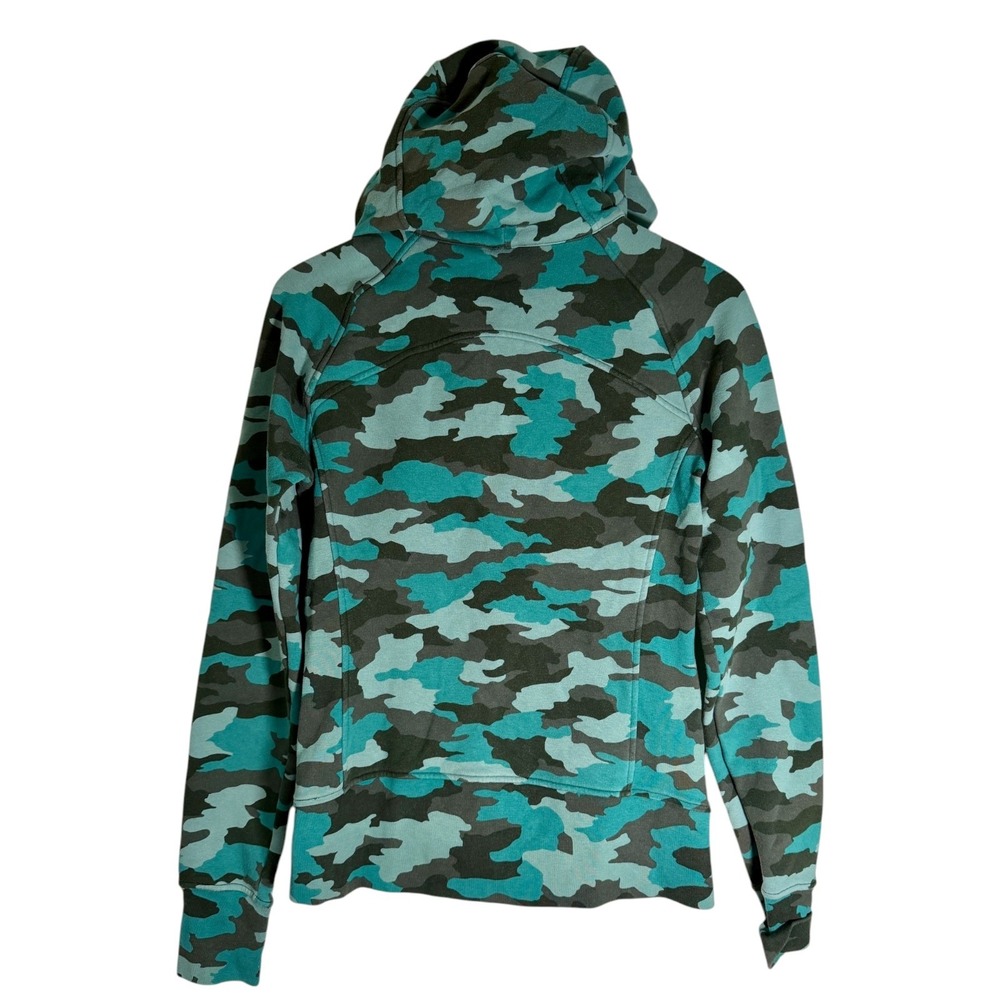 Lululemon Women's Heritage 365 Camo Tidewater Scuba Full Zip Hoodie Teal 6‎ - Picture 3 of 3